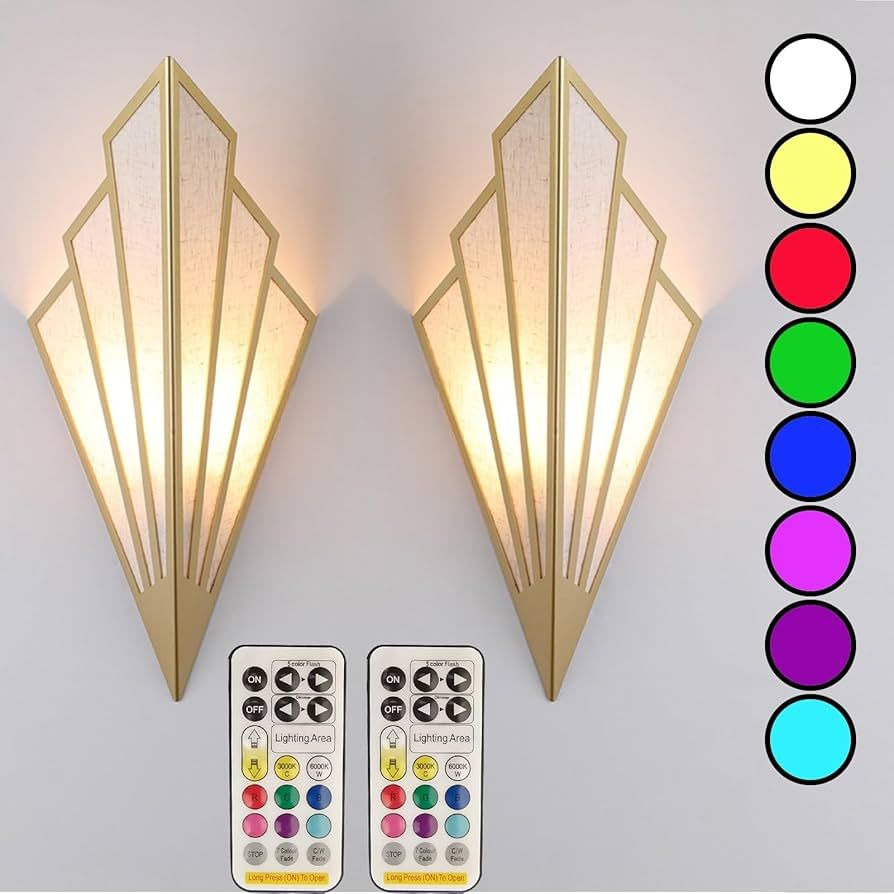 Modern style wall light set of two,Battery operated wall sconces with remote control,Wireless art... | Amazon (US)