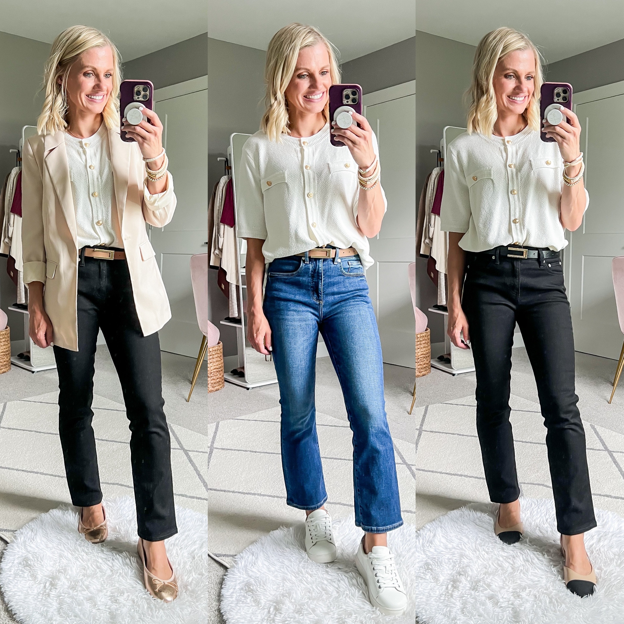 Teacher capsule wardrobe outfits!
Black jeans- 26/short || Jeans- 24/petite || white shirt- small || blazer- xs 

#LTKWorkwear #LTKStyleTip #LTKFindsUnder100