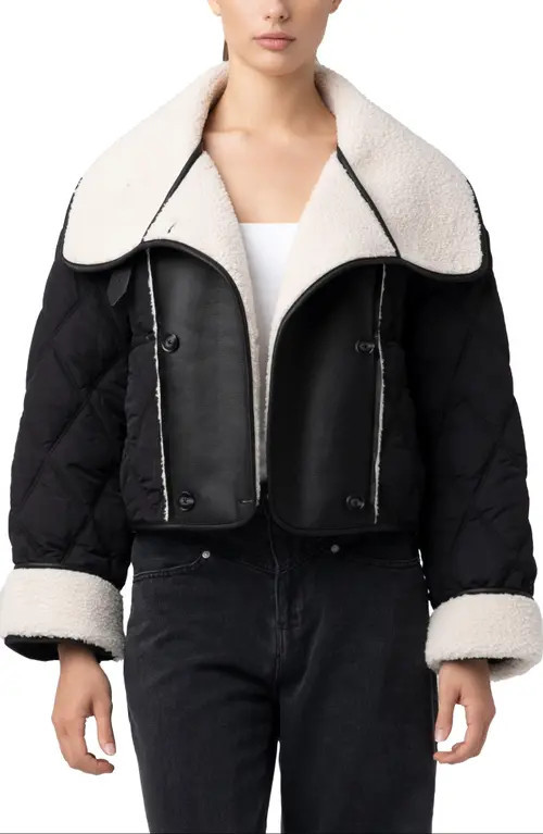BLANKNYC Faux Shearling Quilted Crop Jacket in Second Wind at Nordstrom, Size X-Small | Nordstrom