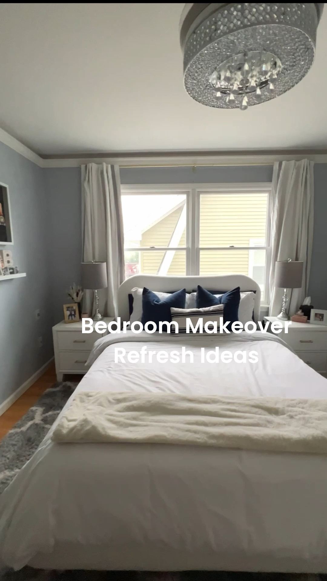 Bouclé adjustable bed bedroom makeover refresh
Neutral bedroom home decor, white dresser, gold knobs and pulls, white nightstand, black tissue box cover, crystal fandolier, white closet organizer, shadow box, white sheets, mattress topper, navy chenille pillow covers, pillow fill, duvet cover

#LTKOver40 #LTKFindsUnder50 #LTKHome