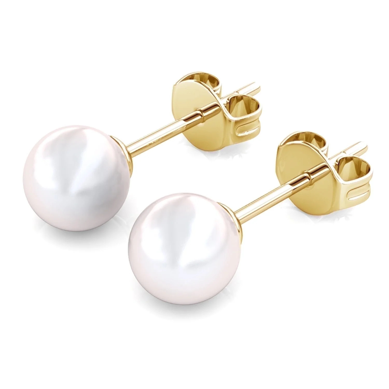 Cate & Chloe Vivienne 18k Yellow Gold Plated White Round Shell Pearl Stud Earrings Gift for Women | Walmart (US)