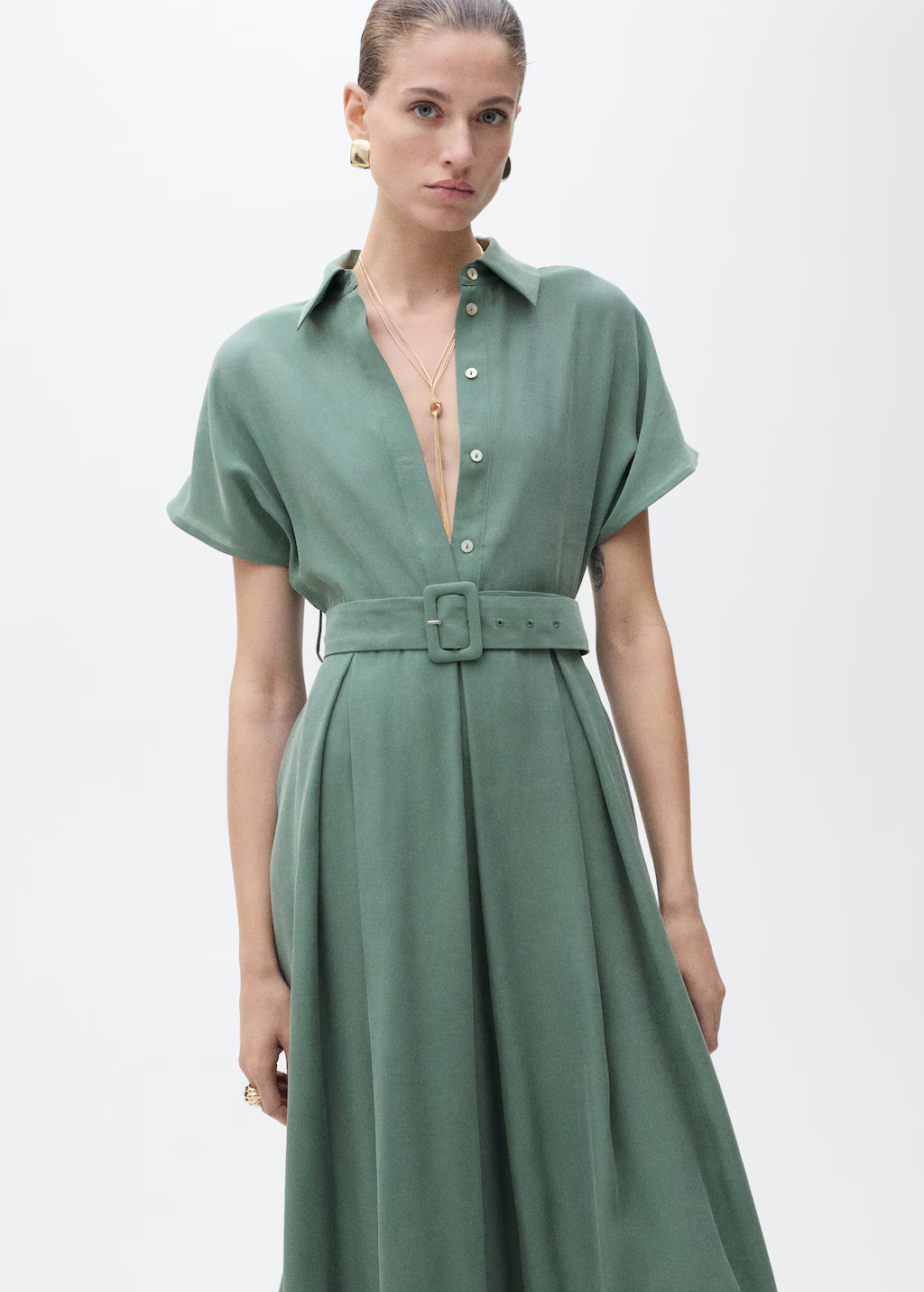 Flared midi-dress with belt - Women | MANGO USA | Mango (US/MX/AU)