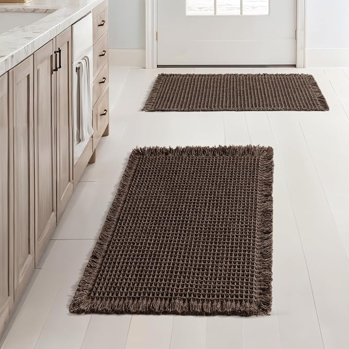 MIULEE Set of 2 Waffle Bathroom Rugs Boho Bath Mat Chocolate 17x24 Inch | Amazon (US)