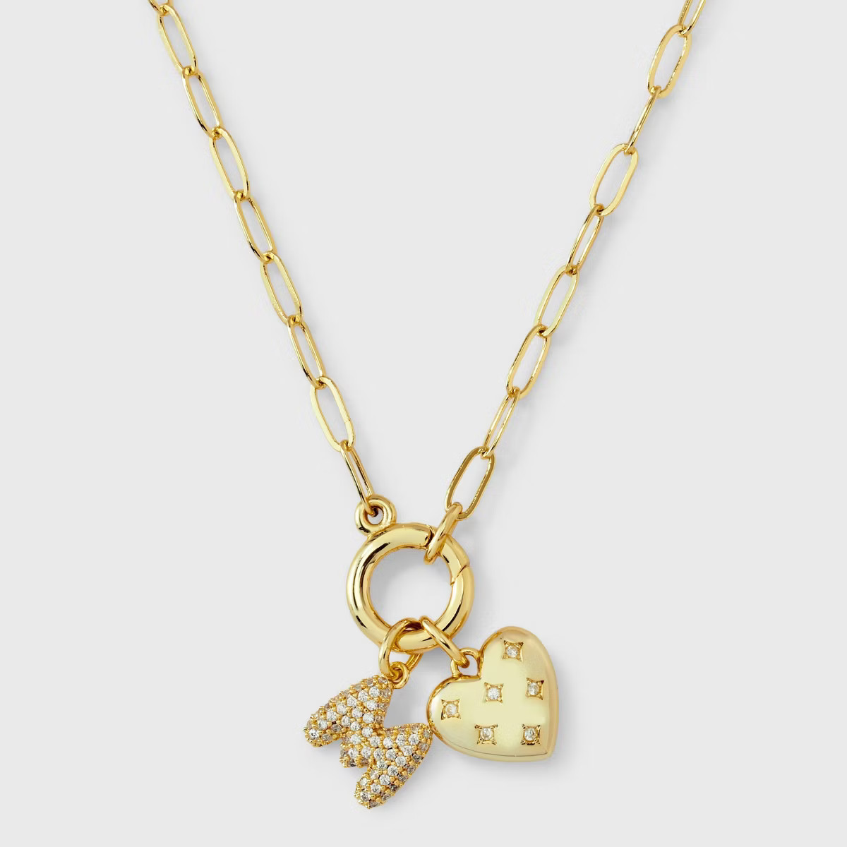 14K Gold Dipped Cubic Zirconia Puffy Heart Charm M Initial Necklace - A New Day™ Gold | Target