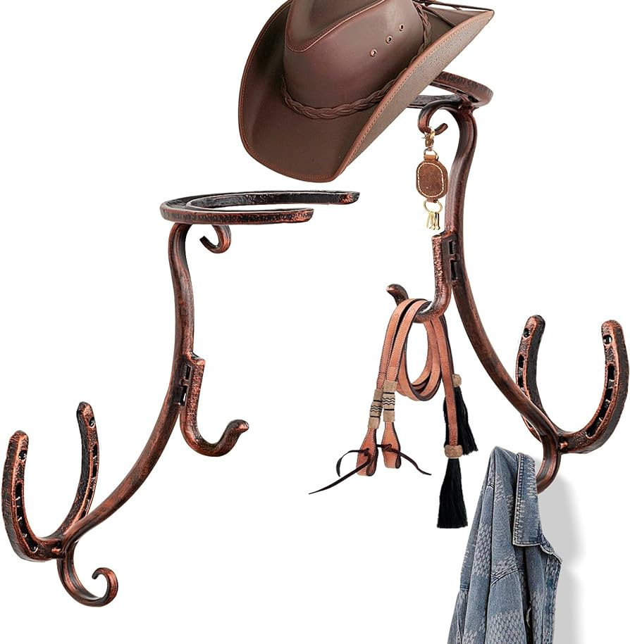 2 PCS Cowboy Hat Rack for Wall, Upgrade Western Cowboy Hat Holder Wall Mount, Rustic Horseshoe Ho... | Amazon (US)