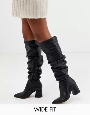 London Rebel wide fit pointed block heel knee boots | ASOS US