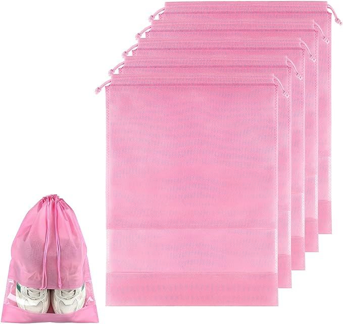 COIDEA Shoe Bags For Travel, 5 Pcs Large Pink Travel Shoe Bags for Packing, Non-Woven Drawstring ... | Amazon (US)