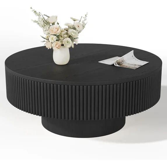 Gelloan 31.5" Round Fluted Coffee Table, Modern Wood Circle Coffee Table, Veneer Handcrafted Reli... | Walmart (US)