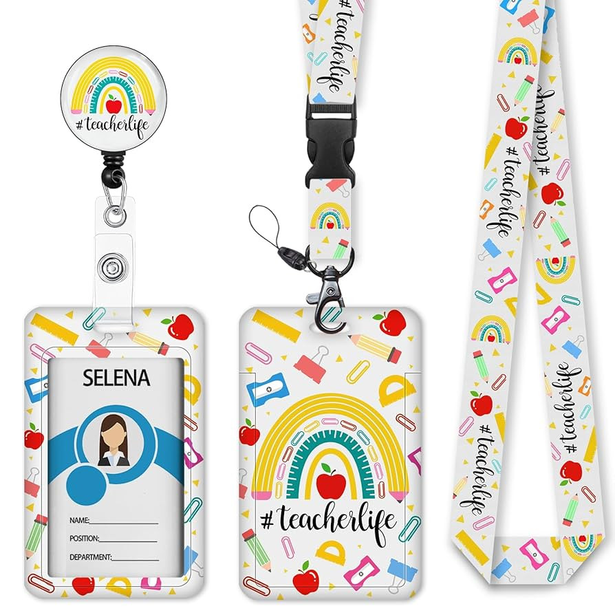 Rainbow Teacher Badge Holder with Retractable Lanyard, Lanyards for ID Badges Name Tags Vertical ... | Amazon (US)