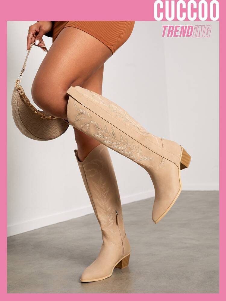 CUCCOO Trending Embroidery Detail Western Boots | SHEIN