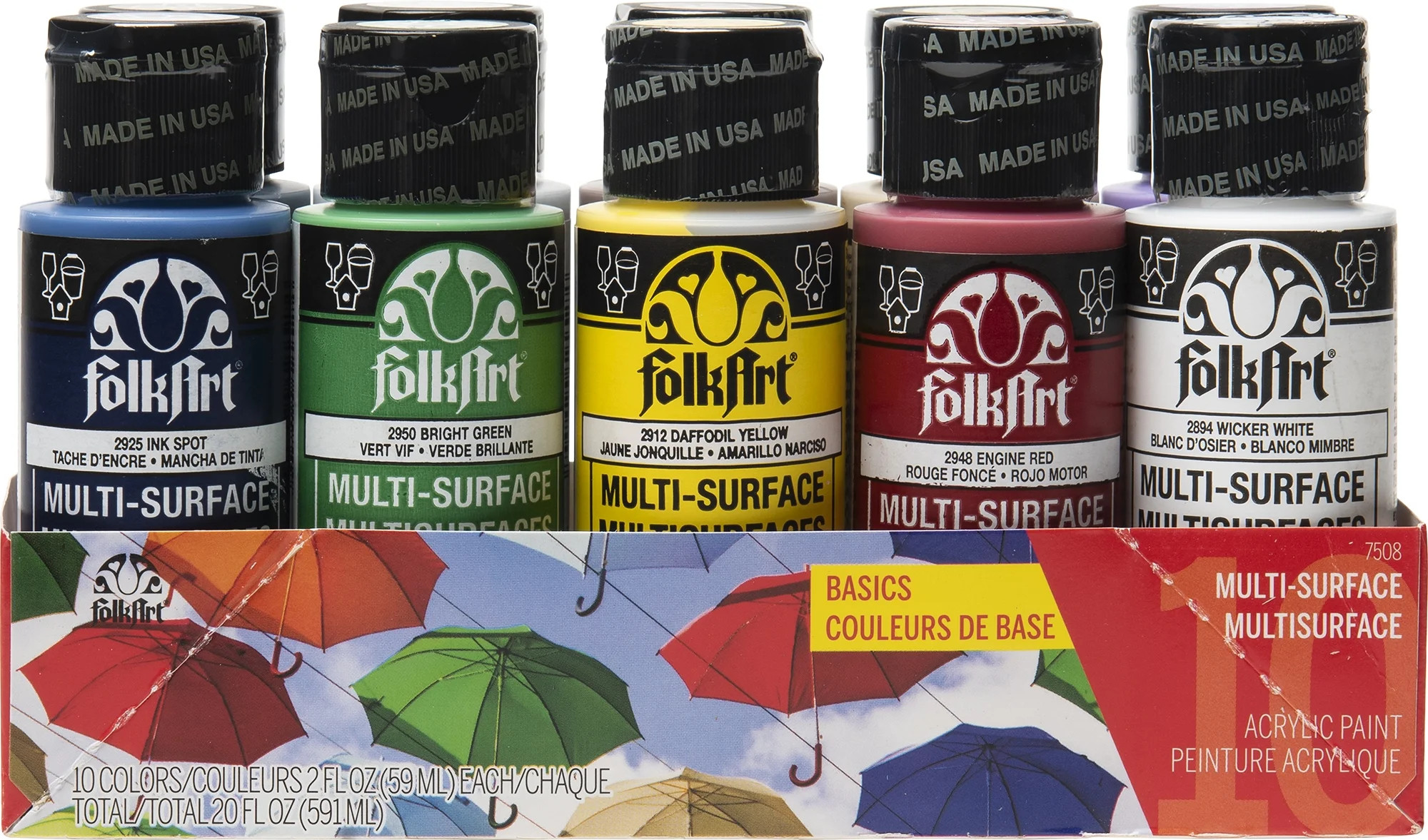 FolkArt Multi-Surface Acrylic Craft Paint Set, Basics, 20 fl oz, 10 Piece | Walmart (US)