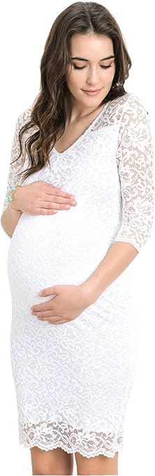 HELLO MIZ Women's Maternity Floral Lace Knee Length Bodycon Dress | Amazon (US)
