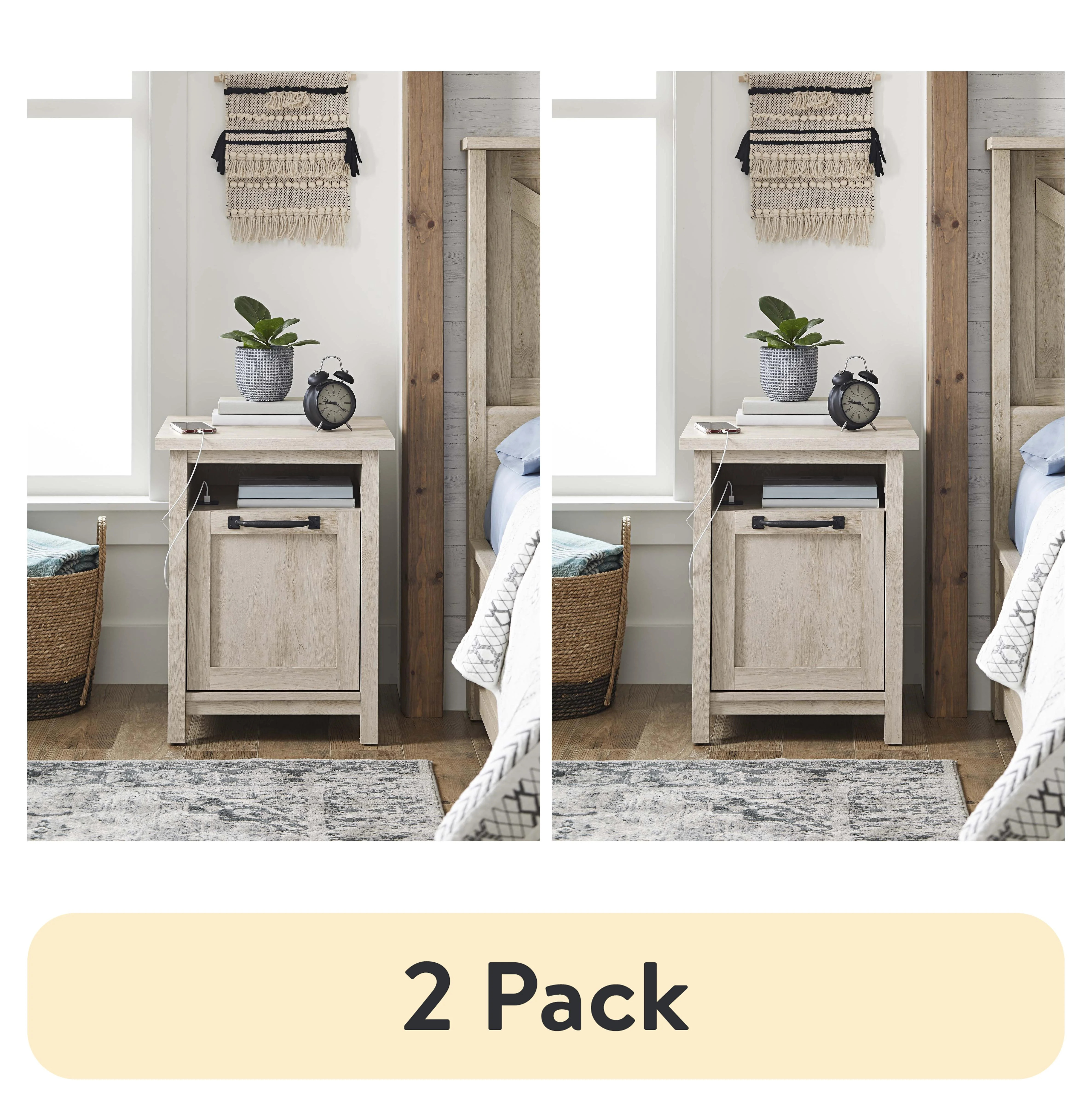 (2 pack) Better Homes & Gardens Modern Farmhouse USB Nightstand, Rustic White Finish | Walmart (US)