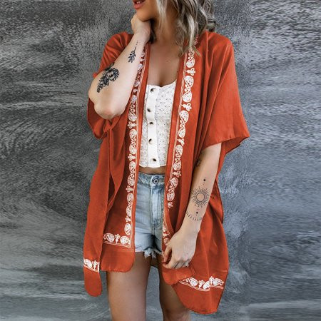 Women s Summer Floral Printed Kimonos Boho Loose Half Sleeve Chiffon Cardigan Blouses Casual Cover U | Walmart (US)