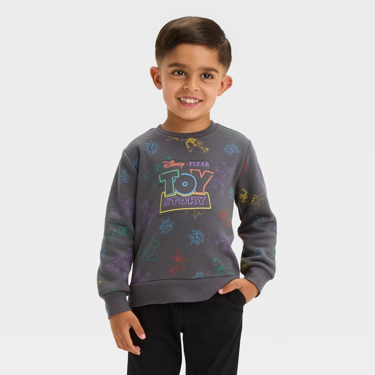 Toddler Boys' Toy Story Puff Printed Chenille Patch Fleece Pullover - Black | Target