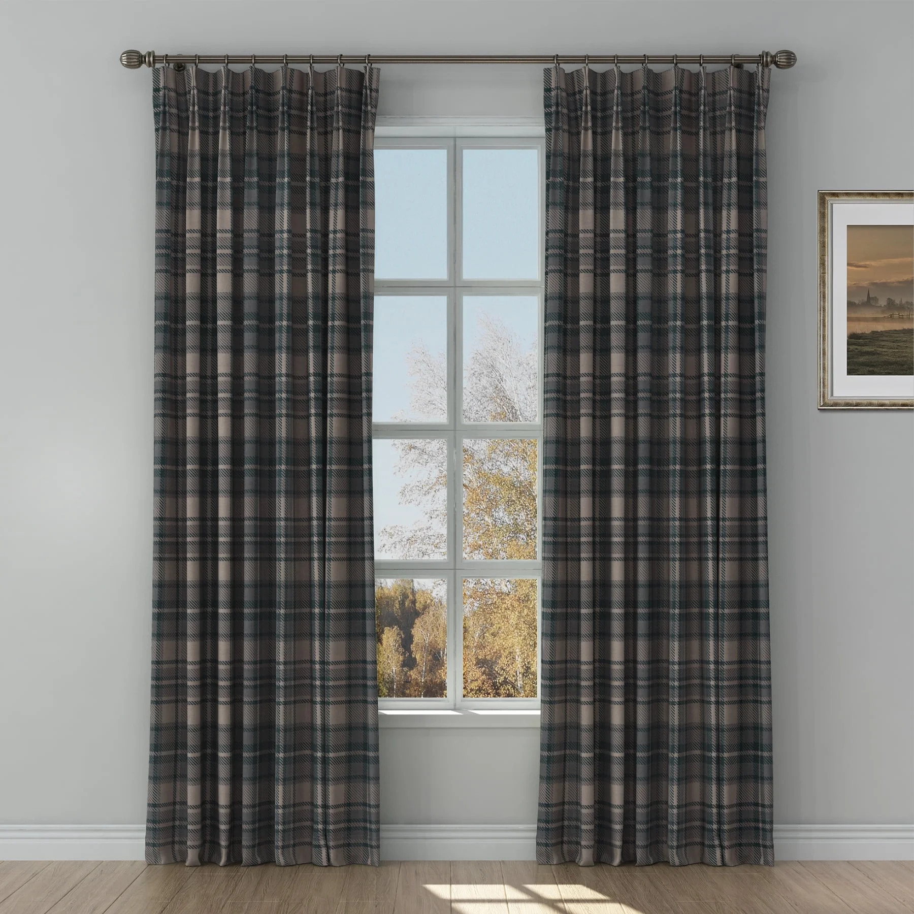 TWOPAGES Plaid Print Curtain 52 X 84 Inches Long 1 Panel Pinch Pleat Linen Blend Light Filtering ... | Walmart (US)