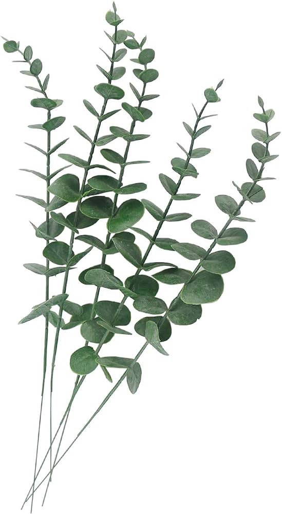 Tinsow 5 Pcs Real Touch Leaf Artificial Eucalyptus Stem Faux Eucalyptuses Wedding Bouquet Centerp... | Amazon (US)
