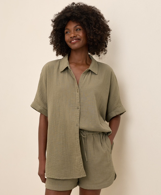 Women’s Coastal Double Gauze Oversized Shirt made with Organic Cotton | Pact | Pact Apparel