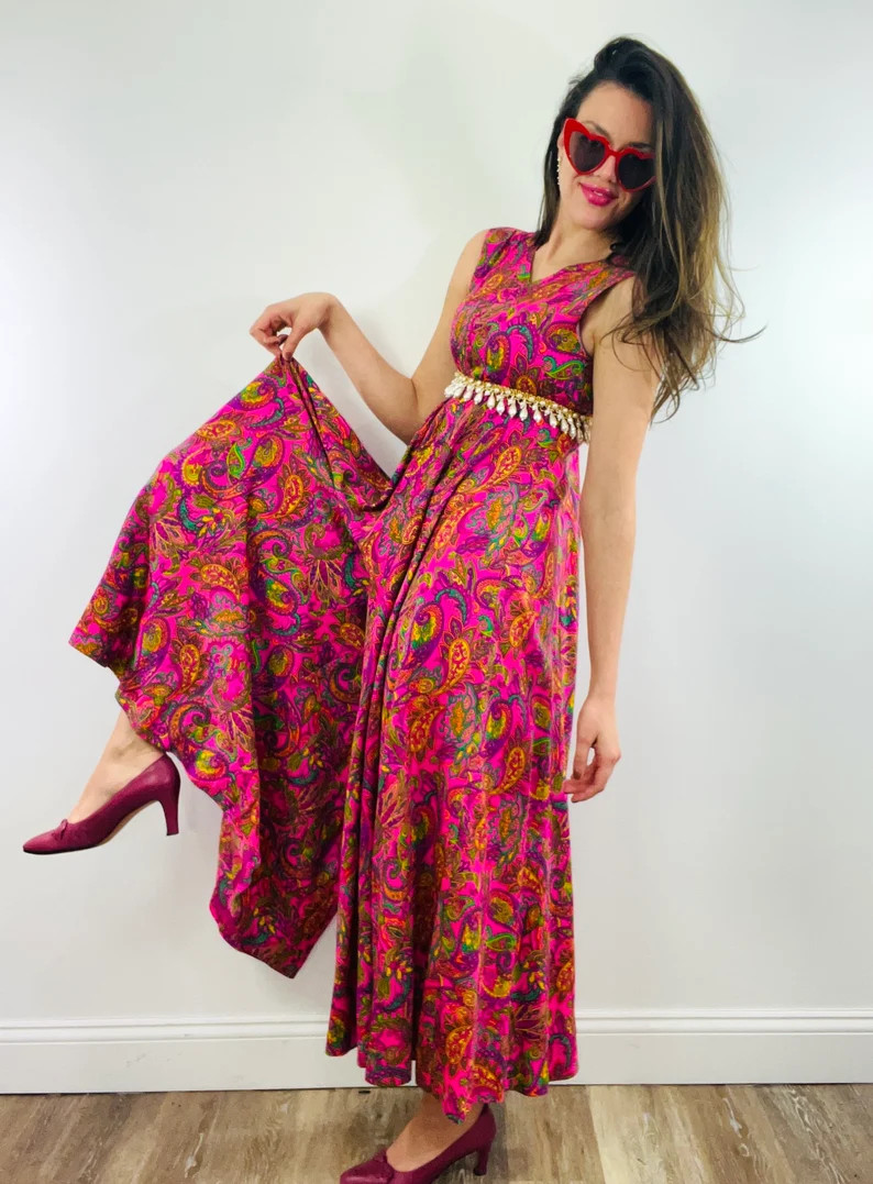 Vintage 1960’s Psychedelic Palazzo Jumper 60s Psychedelic Paisley Print Glamorous Hostess Jumps... | Etsy (US)