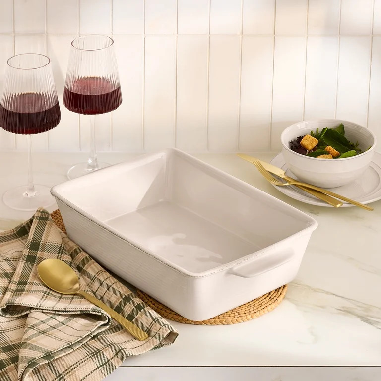 Better Homes & Gardens Artisan 15.5 in x 9.3 in Cream Stoneware Roasting Pan with Lid | Walmart (US)