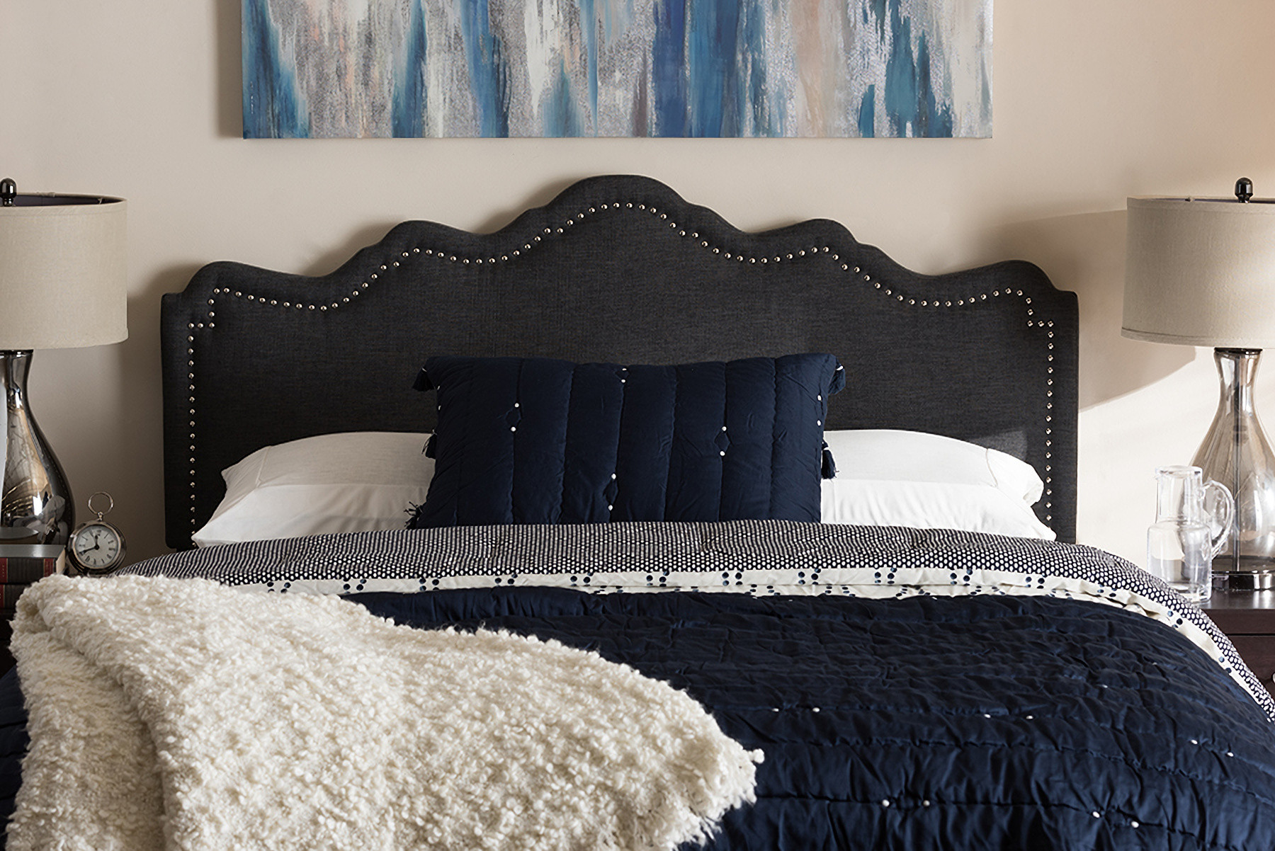 Baxton Studio Nadeen Modern And Contemporary Dark Grey Fabric King Size Headboard | 1stopbedrooms