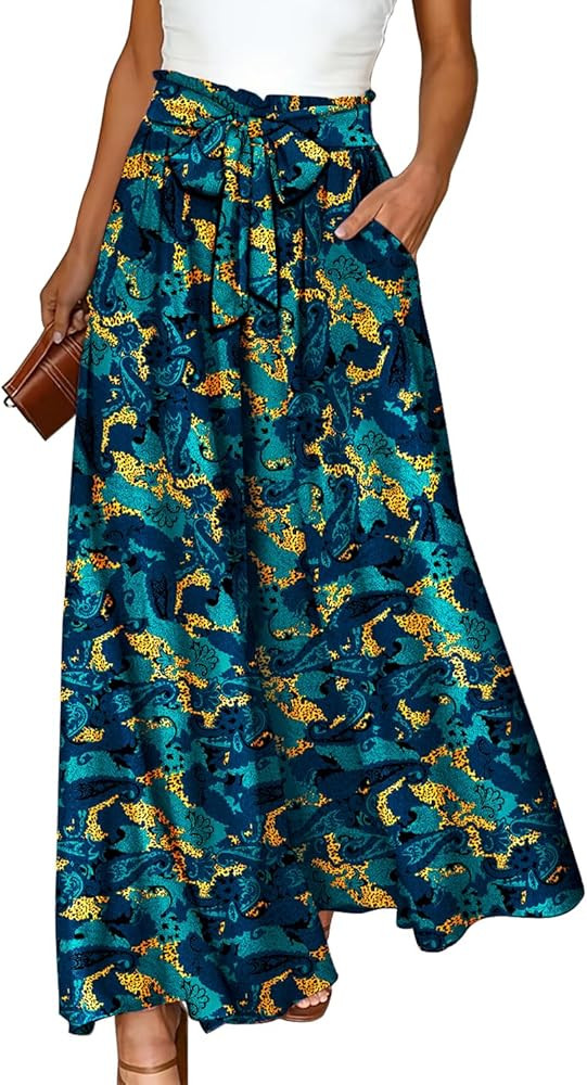 YESNO Women Wide Leg Pants High Waisted Floral Boho Palazzo Culottes Casual Flowy Tie Knot Trouse... | Amazon (US)