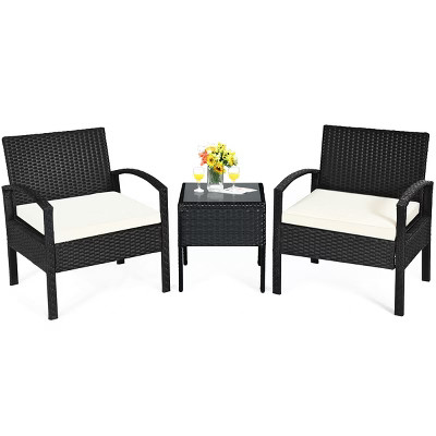 Tangkula 3 Pieces Patio Set Outdoor Wicker Rattan Furniture w/ Cushions | Target
