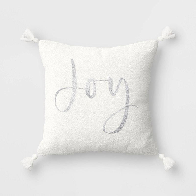 'Joy' Embroidered Boucle Square Christmas Throw Pillow - Threshold™ | Target
