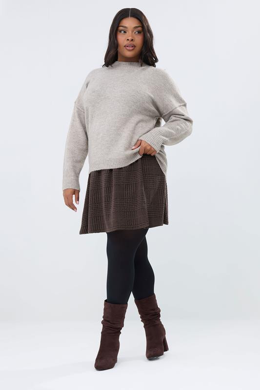 YOURS Plus Size Brown Check Mini Skirt | Yours Clothing UK