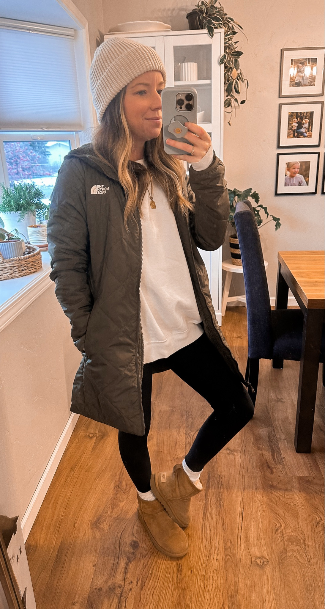 Running errands in the freezing cold attire 😅. I’m wearing the $12 Hanes sweatshirt in size L. The beta inexpensive basic! 

#LTKFindsUnder50 #LTKOver40 #LTKStyleTip