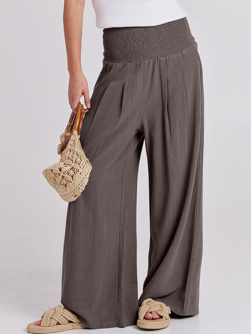 Prinbara Women Linen Palazzo Pants Summer Boho Wide Leg High Waist Pant Casual Lounge Trousers wi... | Amazon (US)