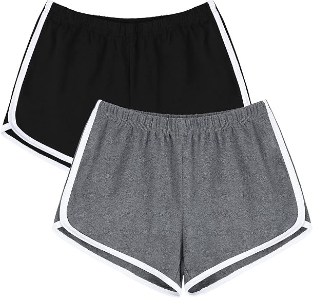 URATOT 2 Pack Cotton Sport Shorts Yoga Dance Short Pants Summer Athletic Shorts | Amazon (US)