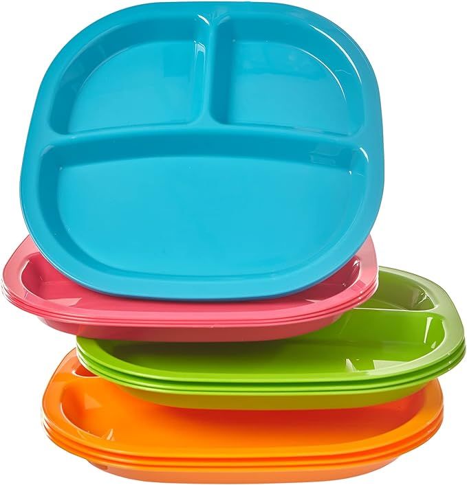 US Acrylic Harmony 3-compartment Divided Plastic Kids Tray in 4 Calypso Colors | set of 12 Reusab... | Amazon (US)