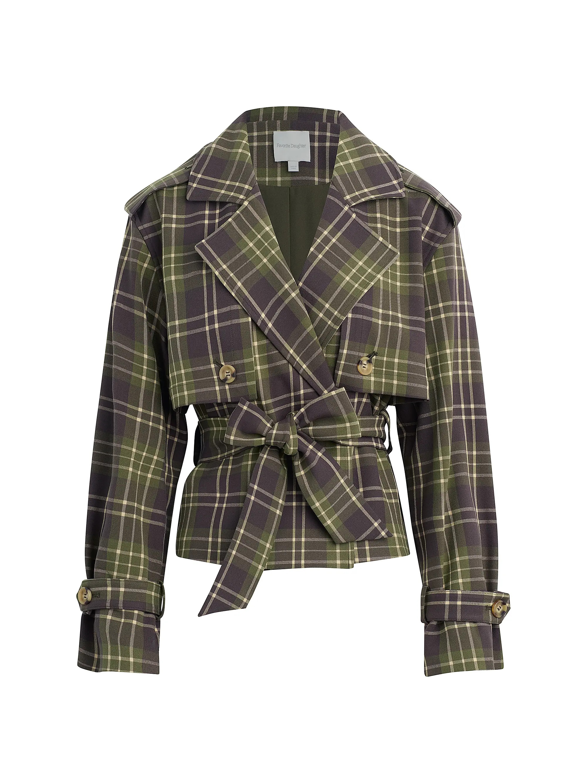 Countryside Plaid Cropped Charles Belted Trench Jacket | Saks Fifth Avenue
