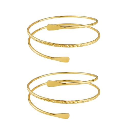 Long tiantian 2PCS Arm Cuff for Women Gold Upper Arm Bangles Bracelet Jewelry Summer Beach Essentials 2025-Gold | Amazon (US)