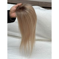 Human Hair Topper For Women Clip in Hair Piece Mono Base Real Part Thinning Crown Dark Roots Ash Blonde Hairpiece/Hair Extensions | Etsy (US)