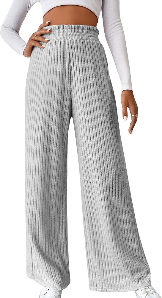 SOLY HUX Women's Casual Elastic High Waisted Knit Wide Leg Loose Long Lounge Pants Trousers | Amazon (US)
