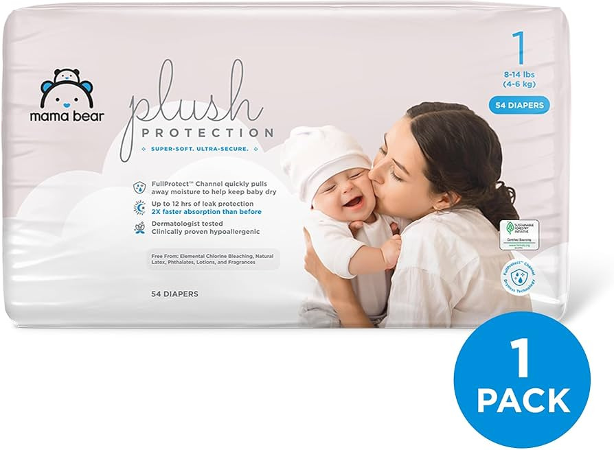 Amazon Brand - Mama Bear Plush Protection Diapers - Size 1, 54 Count, Hypoallergenic Premium Disp... | Amazon (US)