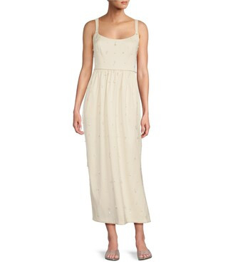 x Elizabeth Damrich Glass Stretch Mikado Scoop Neck Sleeveless Embellished A-Line Dress | Dillard's
