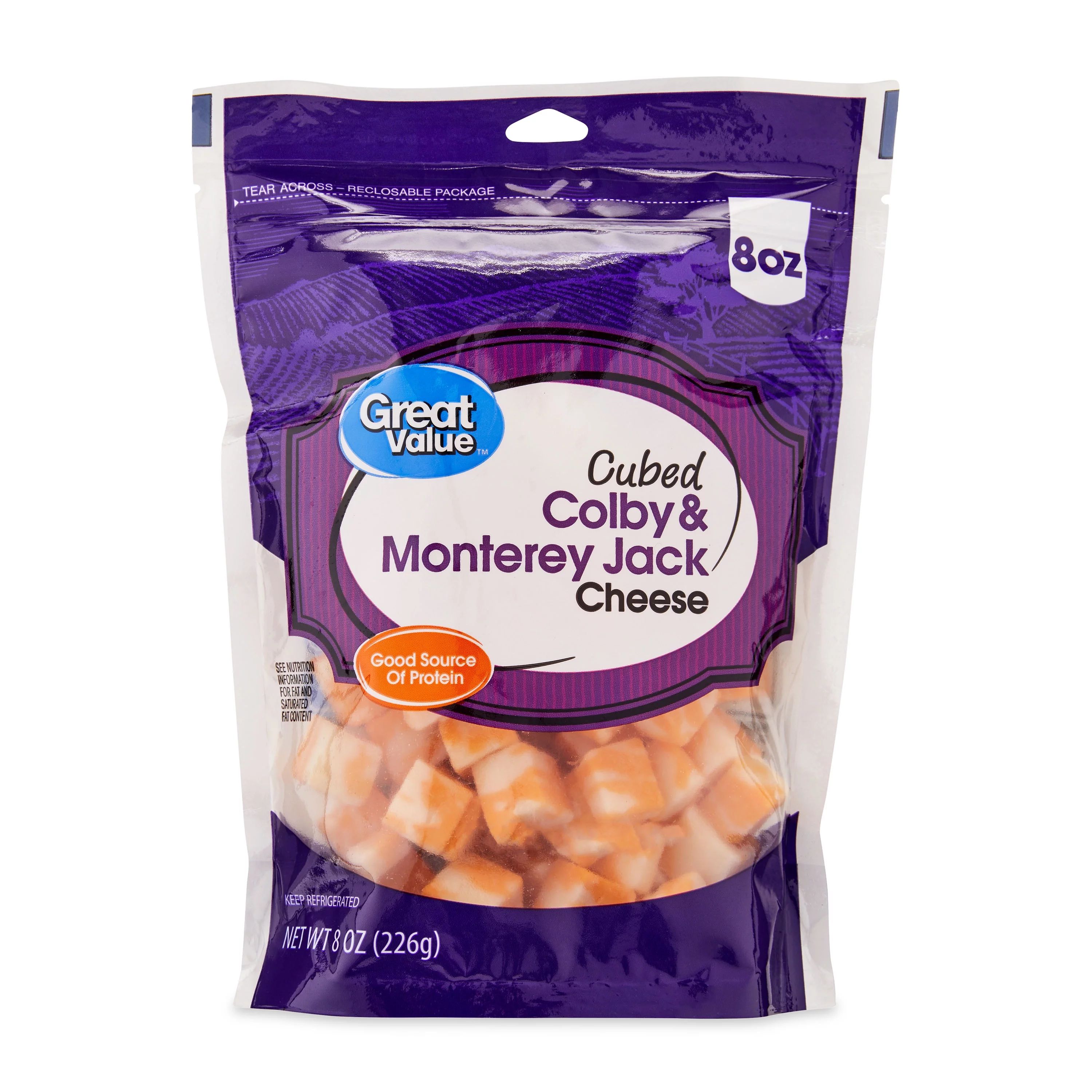 Great Value Cubed Colby & Monterey Jack Cheese, 8 oz Bag (Plastic Packaging) - Walmart.com | Walmart (US)