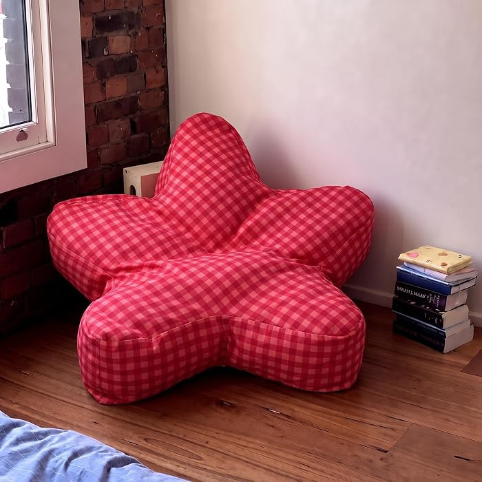 35 Inch Pink Star Floor Pillow, Oversized Plaid Cushion for Bedroom | Amazon (US)