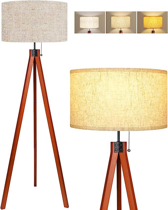 Isloys Tripod Floor Lamp, Wood Floor Lamp with 3 Color Temperature, Mid Century Standing Lamp wit... | Amazon (US)