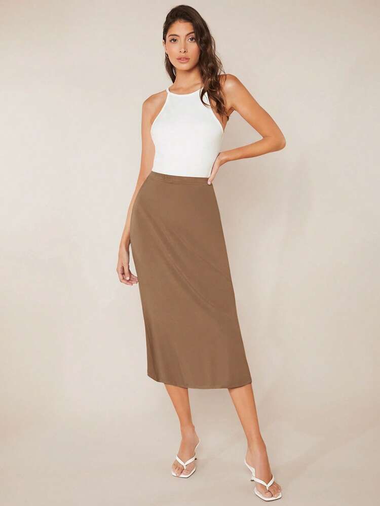 SHEIN BASICS Solid Split Hem Skirt | SHEIN