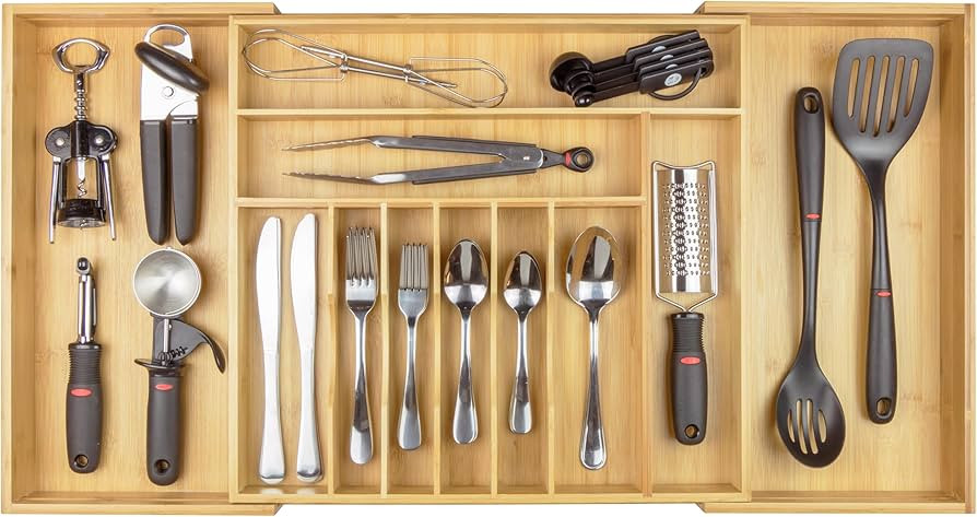 KitchenEdge Premium Silverware, Flatware and Utensil Organizer for Kitchen Drawers, Food-Safe Con... | Amazon (US)