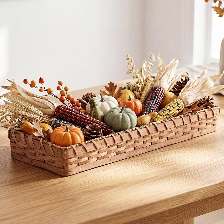 Novabright 24 Inch Fall Long Rattan Tray, Faux Rattan Decorative Basket | Amazon (US)