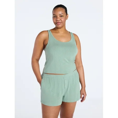 Joyspun Women’s Sleep Ribbed Modal Tank Top and Shorts Set, Size XS-XL, 2X-3X | Walmart (US)