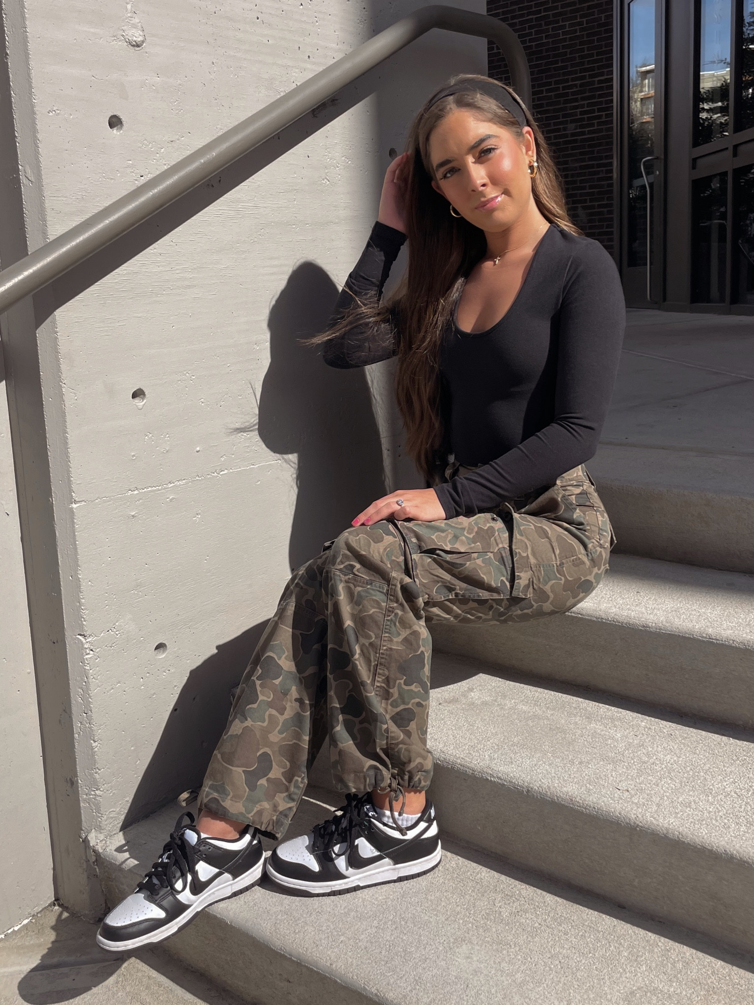 Abercrombie Seamless’ bodysuits will do you right! 🙌🏼 love these camo cargos from them too. 
Cargo outfit ideas. Panda Nike low dunks  

#LTKstyletip #LTKunder100 #LTKunder50