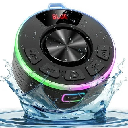 Tukio Bluetooth Speaker, lPX7 Waterproof Shower Portable Speaker with LED Light, Bluetooth 5.4 HD Stereo Sound, Digital Display with Suction Cup, Wireless Speaker for Outdoor Party Beach Bathroom | Walmart (US)