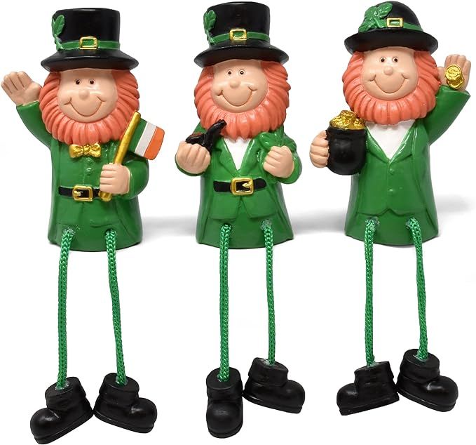 St Patrick's Day Leprechaun Figurines Table Decorations Set of 3 Resin Leprechauns Shelf Sitters ... | Amazon (US)