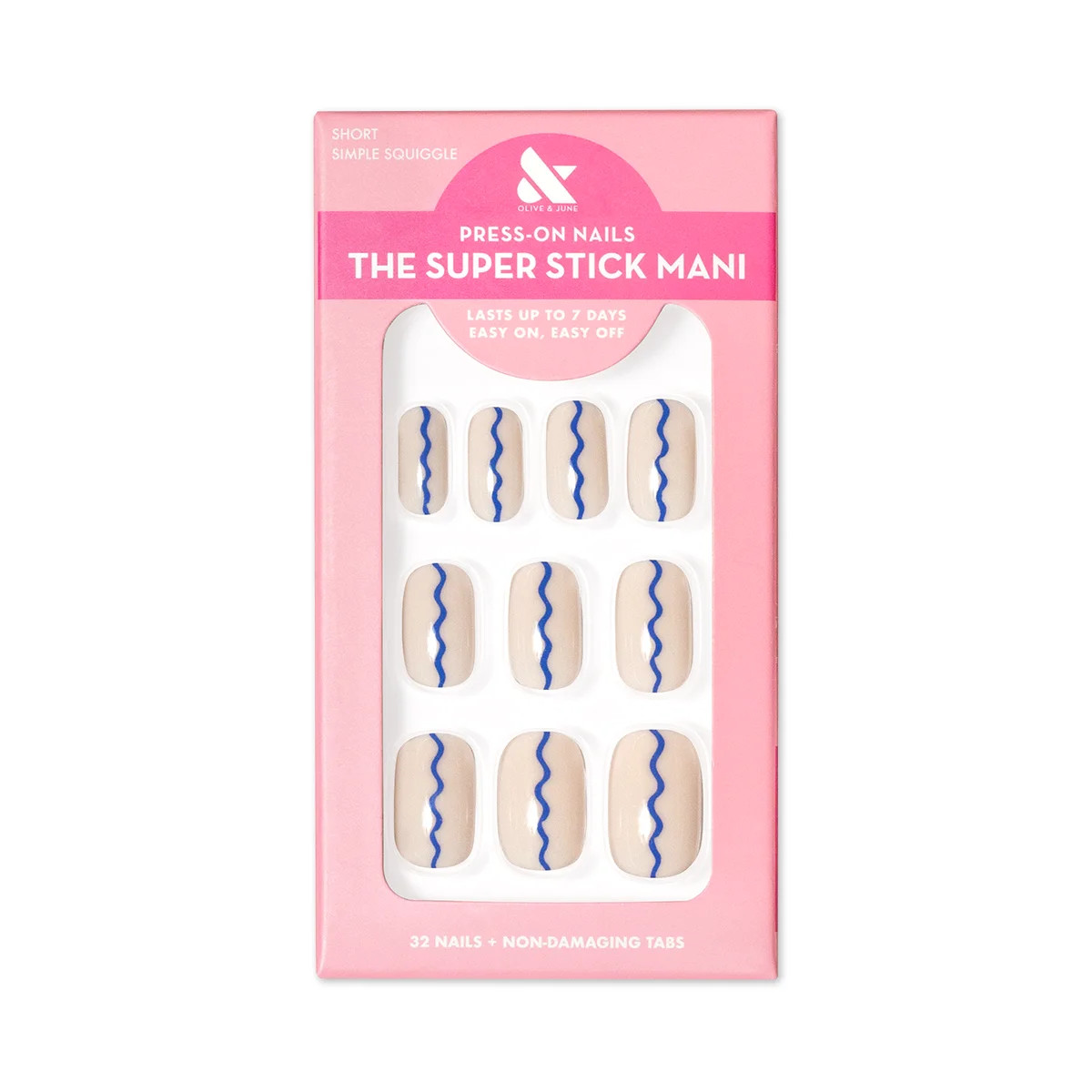 Olive & June Super Stick Mani Squoval Short Press-On Tabs, Simple Squiggle, 32 Pieces | Walmart (US)